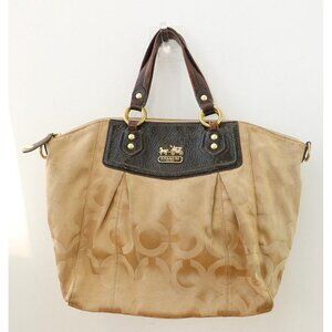 COACH Bag Leather Brown Satchel Tote Madison‎ Purse OP Art Logo Canvas Claire